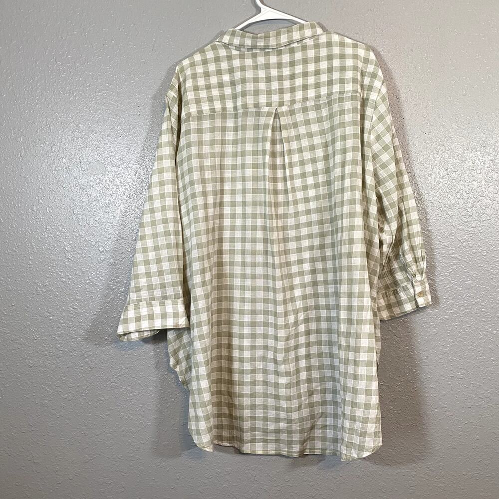 Cato Womens 22/24W 3X Plaid Short Sleeve Button Up Down Plus Green White - Picture 2 of 7